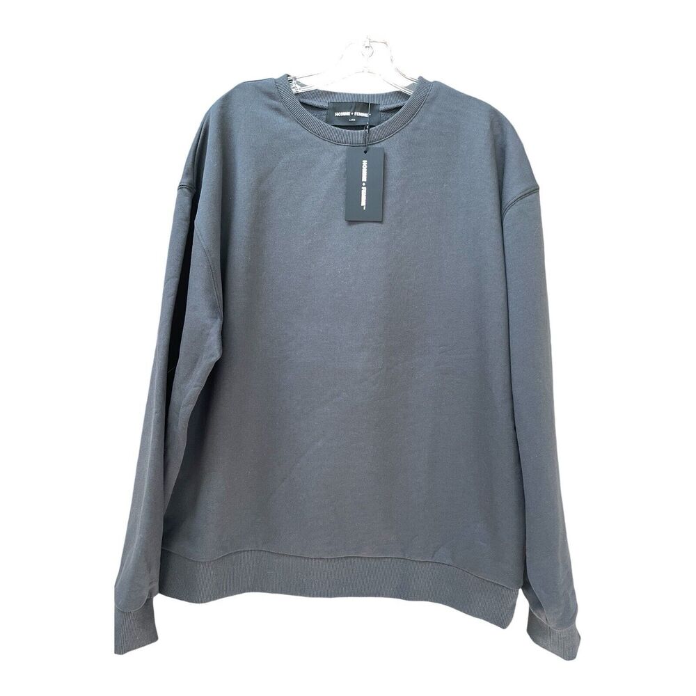 NWT HOMME + FEMME Large Gray Heavyweight‎ Crewneck Sweatshirt Sweater Pullover